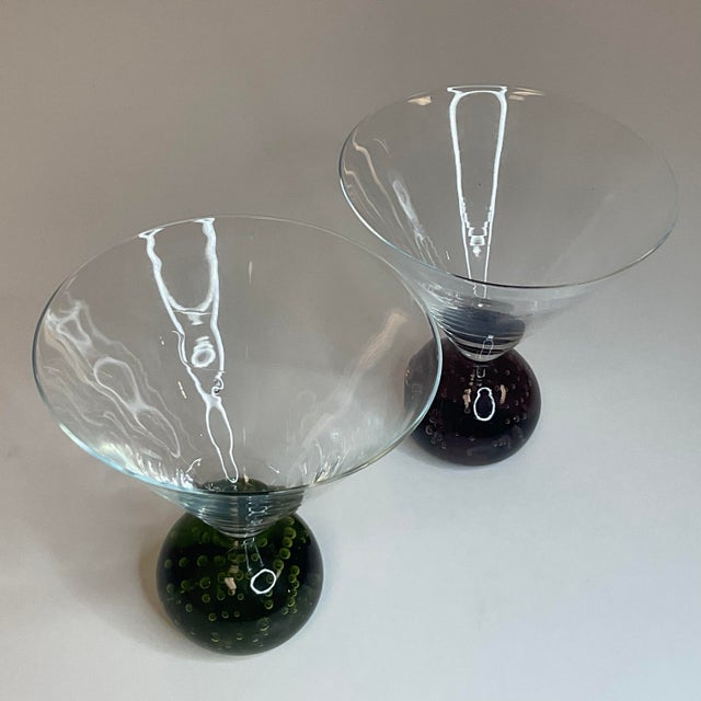 Vintage Hollywood Regency Martini Glasses With Bubble Ball Bases Set