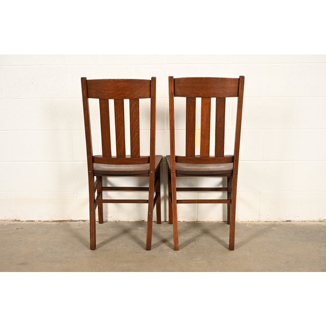 Limbert Style Antique Mission Oak Arts & Crafts Side Chairs or Dining Chairs, Pair For Sale - Image 13 of 14