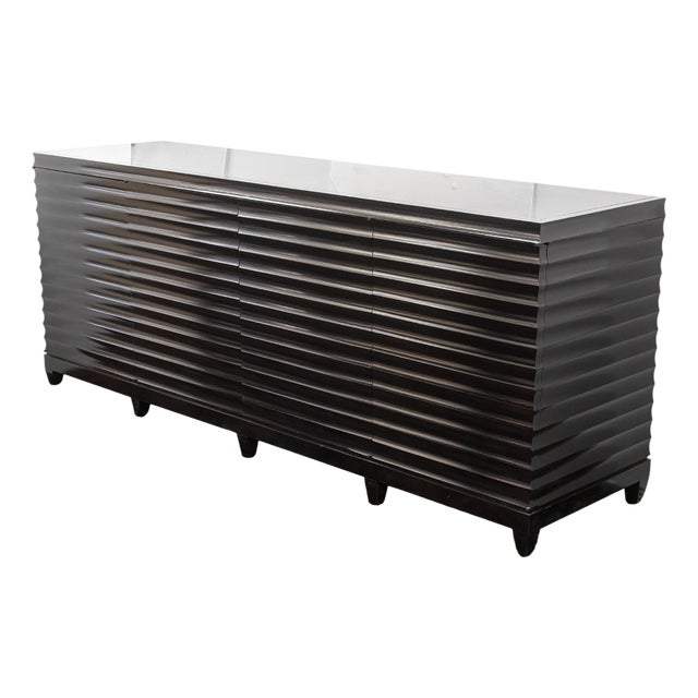 Barbara Barry for Baker Modern Fluted Black Lacquered Sideboard Credenza For Sale