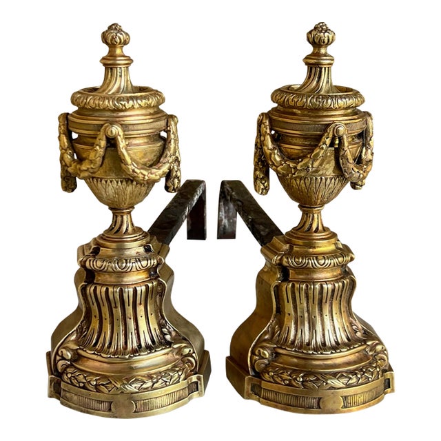 19th Century Louis XVI Style Bronze Fireplace Andirons-Set of 2 For Sale
