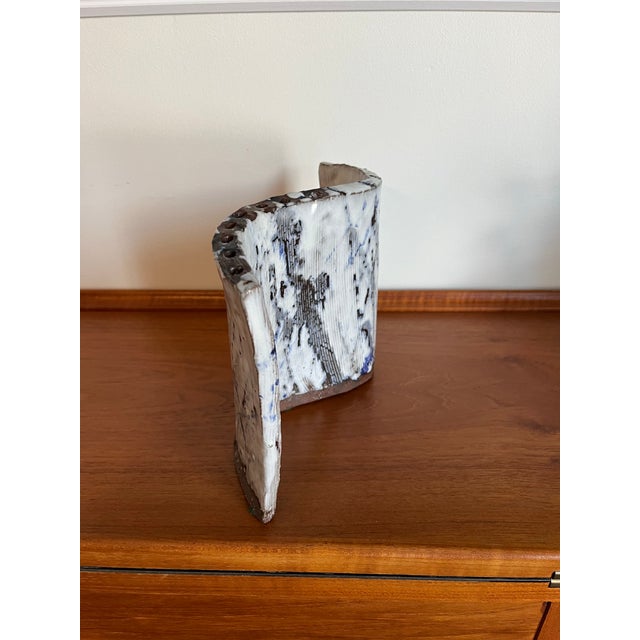 Ceramic Contemporary Studio Pottery Hanukkah Menorah in White & Cobalt Glaze For Sale - Image 7 of 9