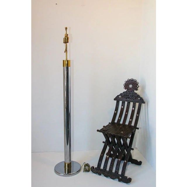 Vintage 1970s Mid-Century Italian Bicolor Chrome and Brass Tall Floor Lamp For Sale - Image 10 of 12