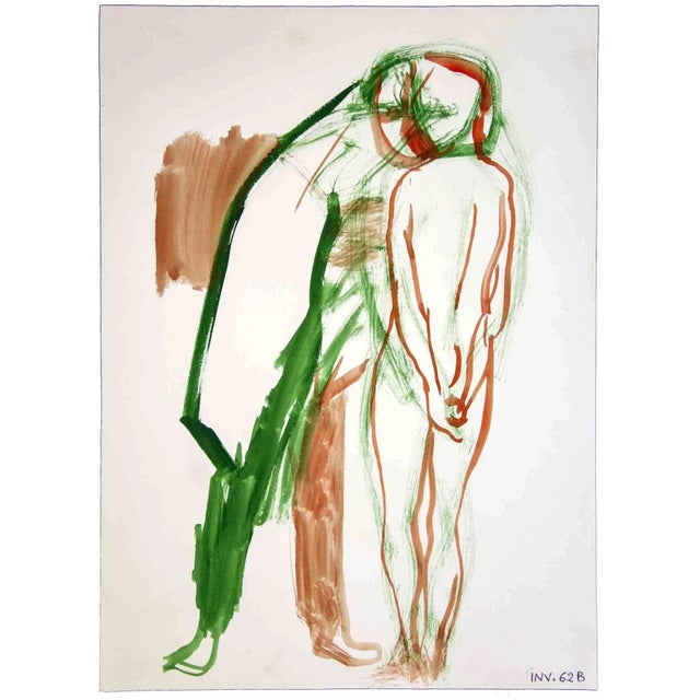 The Visit is an original drawing in watercolor on paper realized by Leo Guida in the 1970s. Good condition. Leo Guida...