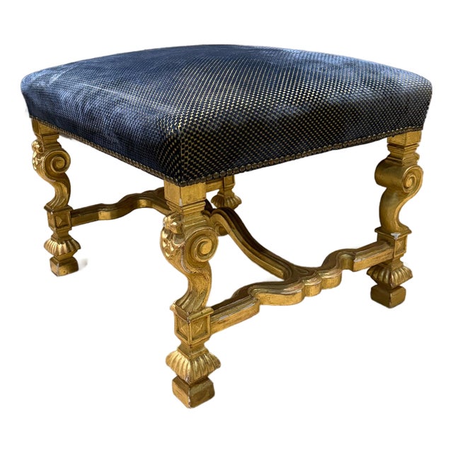 Decorative Louis XIV Style Giltwood Stool European Aesthetic For Sale