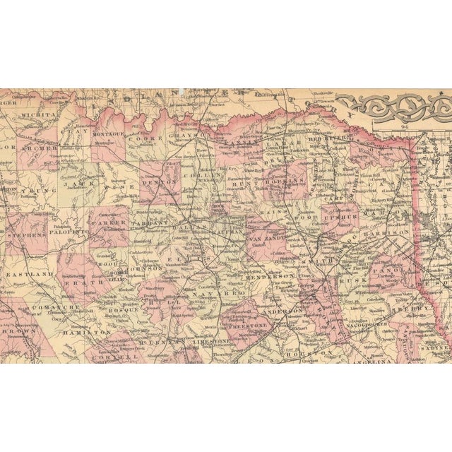 Large Antique Map of Texas with Panhandle and Bay Inset Maps, 1873 For Sale - Image 4 of 11