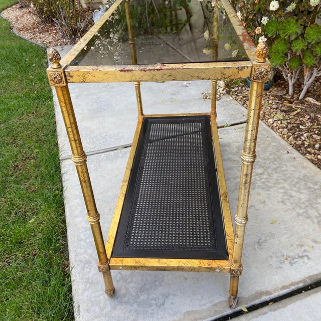 Late 20th Century Vintage Brass With Smoked Glass Sofa Two Tiered Table