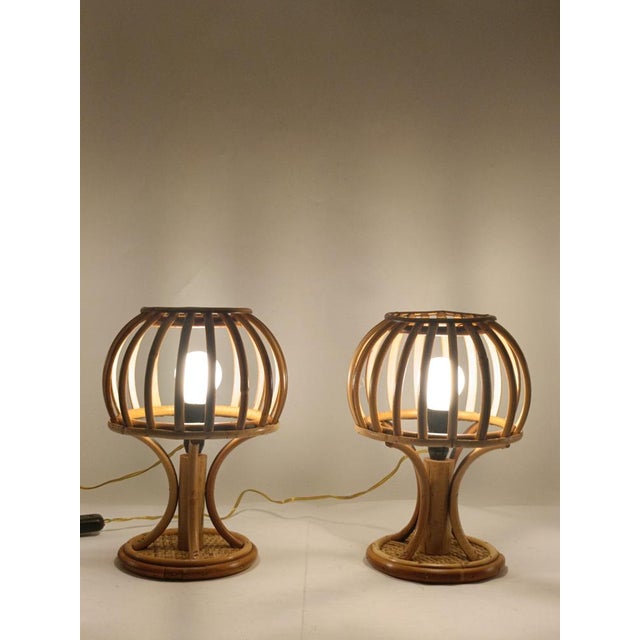 Bamboo and Rattan Table Lamps in the style of Louis Sognot, Italy, 1960s, Set of 2 For Sale - Image 6 of 11