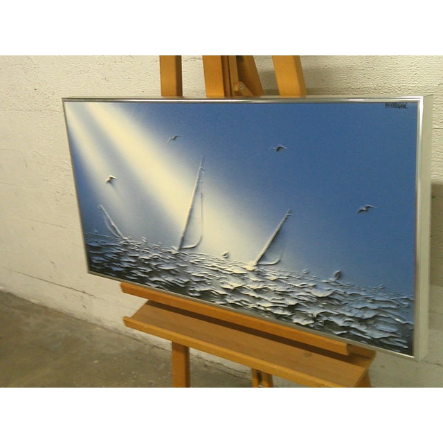 Abstract Textured Painting of Sailboats on Lake Michigan For Sale - Image 4 of 8