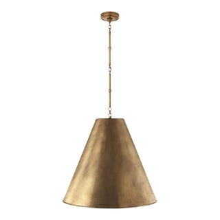 Thomas O'Brien for Visual Comfort Signature Goodman Large Hanging Lamp in Hand-Rubbed Antique Brass with Hand-Rubbed Antique Brass Shade For Sale
