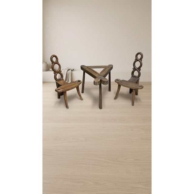 Vintage Sculptural Wooden Table and Two Chairs with Hand-Carved Loop Backrests, 1940s, Set of 3 For Sale - Image 10 of 18