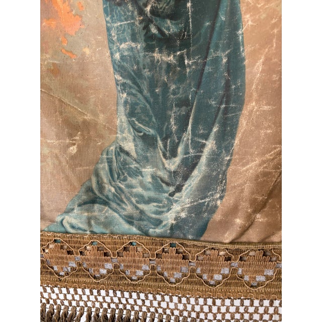 Textile 19th Century Italian Religious Banner Mary Jesus Oliograph With Tassels For Sale - Image 7 of 9