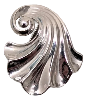 Vintage Signed Crown Trifari Rhodium Plated Shell Brooch