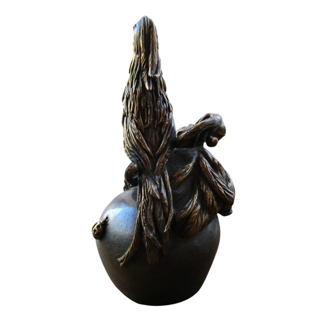 Intricate Bronze Pheasant Bird on Apple With Ladybug Antique Table Bell For Sale - Image 4 of 12