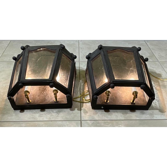 Exceptional Pair of Hand-Forged Iron Wall Lanterns Architectural Sconces For Sale - Image 4 of 17