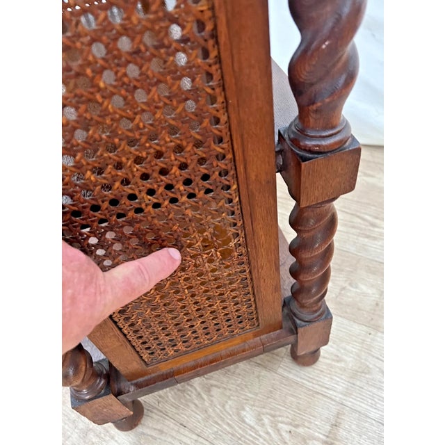 Wood Antique Bookcase French Jacobean Revival Oak 4-Tier Etagere Barley Twist, Cane For Sale - Image 7 of 13