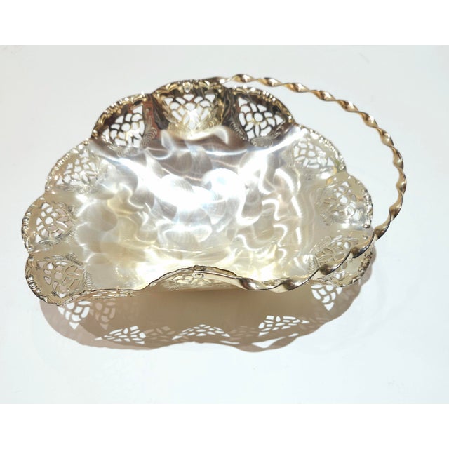 1960s 1960s Silver Plated Brass Swing Handle Basket Dish For Sale - Image 5 of 11