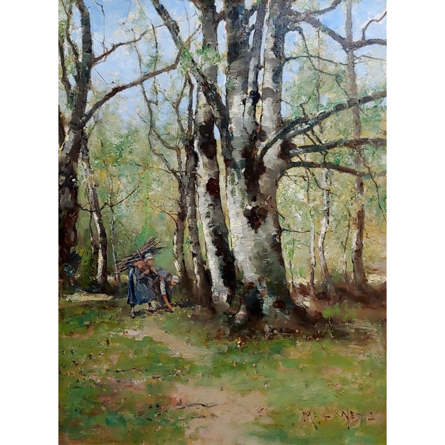 American Max Weyl - Women in Forest Collecting Wood -Oil Painting For Sale - Image 3 of 11