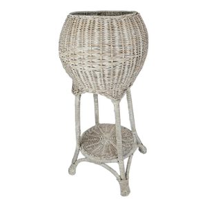Vintage White Wicker Planter Plant Stand Holder