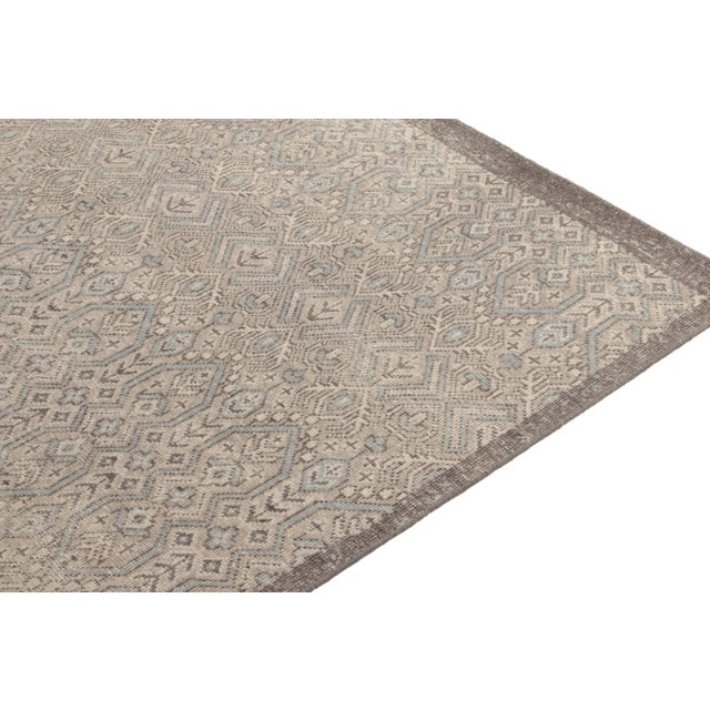 Rug & Kilim Hand-Knotted Distressed Style Rug, Gray, Blue Geometric Pattern by Rug & Kilim For Sale - Image 4 of 6