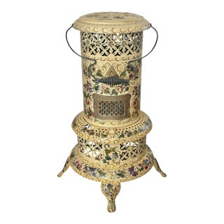 Antique Folk Art Hand Painted Oil Heating Stove Decorative Lamp For Sale