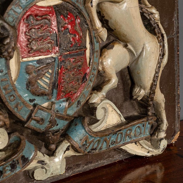 19th Century Victorian Carved Wood & Painted Royal Warrant, 1830s For Sale - Image 17 of 18