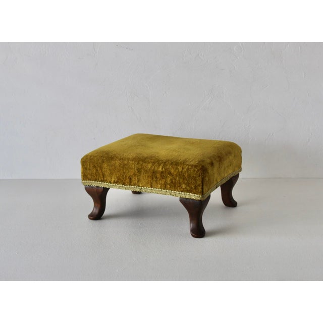 Vintage Queen Anne-Style Velvet Cushion Cabriole Legs Footstool Ottoman For Sale - Image 14 of 15