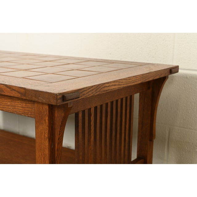 Wood Stickley Mission Oak Arts & Crafts Two-Tier Tile Top Spindle Coffee Table For Sale - Image 7 of 15