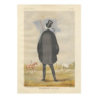 After Bisetzky, French Belle Époque Racing Caricature of Mr. Charles Lafitte, Chromolithograph, 1884 For Sale
