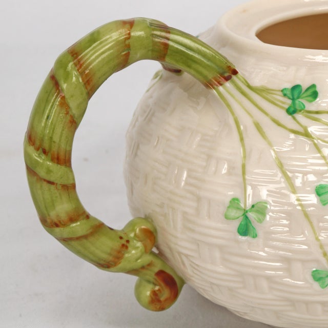 Ceramic Belleek Shamrock Basketweave Irish Tea Serving Set 6th Green Mark For Sale - Image 7 of 18