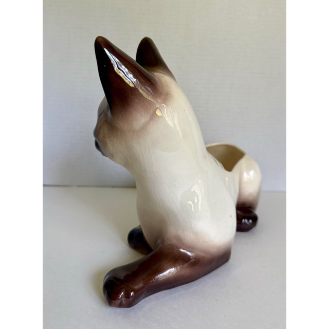Mid-Century Figurative Siamese Cat Ceramic Planter Cachepot For Sale - Image 9 of 12