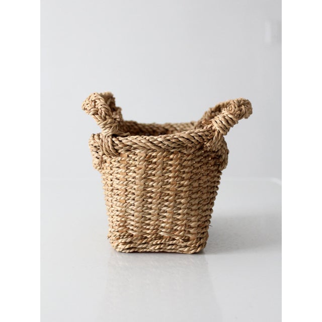 Farmhouse Vintage Woven Basket With Handles For Sale - Image 3 of 13