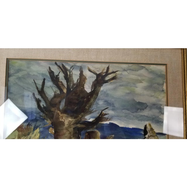 Glass 1963 Antonio Estrada Landscape Watercolor Painting For Sale - Image 7 of 12