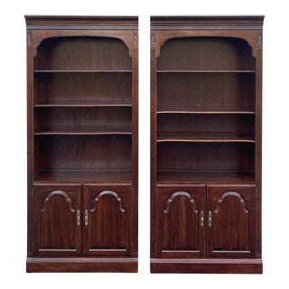 1980s Ethan Allen Georgian Court Traditional Cherry Bookcase Units or Etageres - a Pair (11-9212) For Sale