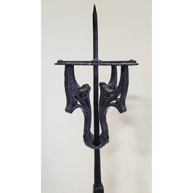 Black Pair Antique American Hammered Wrought Iron Floor Pricket Candle Stand Holders For Sale - Image 8 of 15