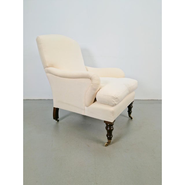 19th Century Classic English Country House Armchair in Linen, 1970s For Sale - Image 9 of 12