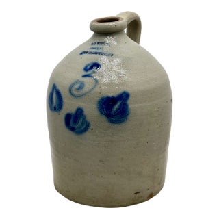 Excellent Antique American Blue Decorated 3 Gallon Stoneware Jug by Alfred J Buttler New Brunswick New Jersey - Circa 1860s For Sale