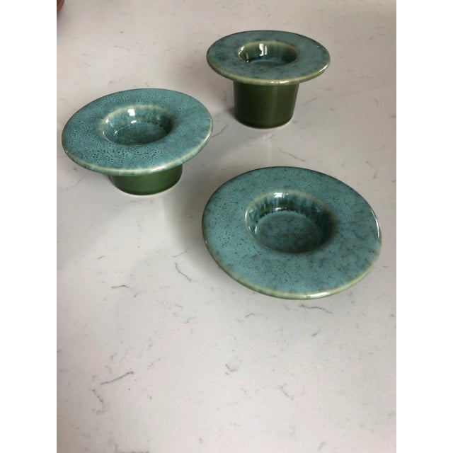 1980s 1980s Studio Pottery Candle Holders in Ocean Green-Set of 3 For Sale - Image 5 of 5