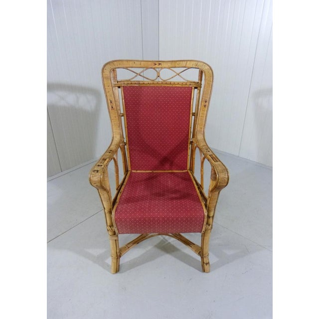 Rattan & Fabric Armchair, 1930s For Sale - Image 9 of 18