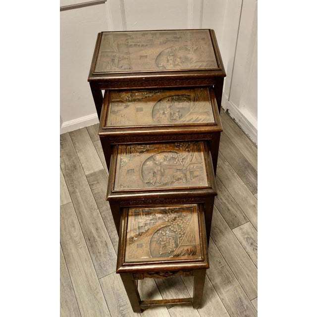 Carved Oriental Nesting Tables, 1920, Set of 4 For Sale - Image 3 of 12