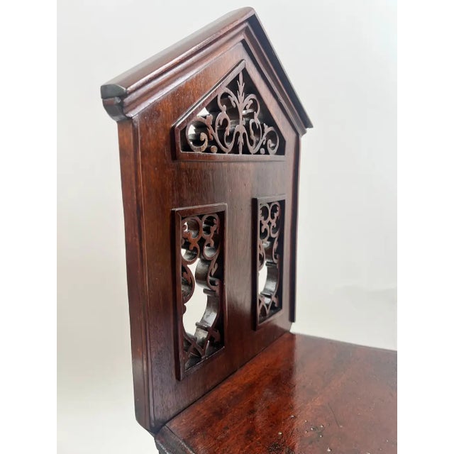 Antique English Gothic Revival Carved Oak Hall Chair With Pierced Tracery Back For Sale - Image 4 of 12