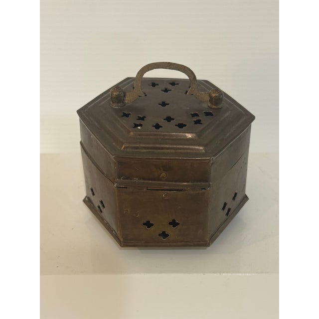 Vintage Hand-Hammered Brass Hexagonal Incense Censer Box For Sale In Phoenix - Image 6 of 12