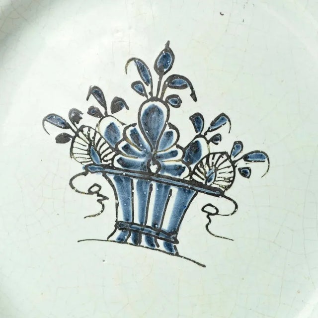 Rustic Antique French Cul Noir Rouen Faience Plate For Sale - Image 3 of 10