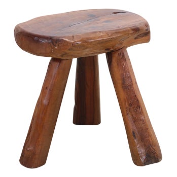 French Handmade Olive Wood Stool, 1950s For Sale