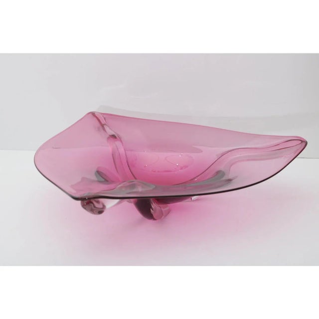 Abstract 16" Dish Purple Pink Glass Signed For Sale - Image 4 of 9