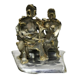 Late 20th Century Vintage Brutalist Mid Century Steel Metal Family Table Sculpture Signed Hardy