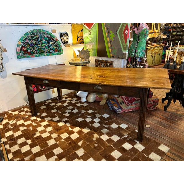 Brown 19th Century English Farm Table Dining Table With Satin Birch Top For Sale - Image 8 of 11