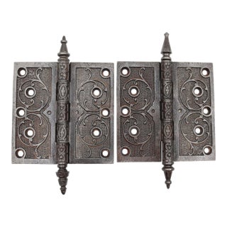 Pair of 5.5 X 5.5 In. Antique Cast Iron Victorian Door Hinges For Sale