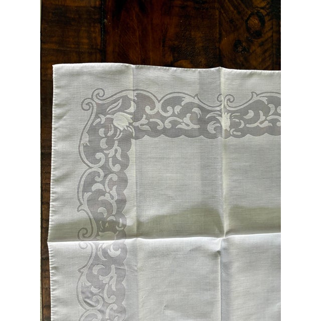 Vintage White Damask - Organza Napkin Set of 7 Woven Floral and Scroll Pattern White For Sale - Image 9 of 12