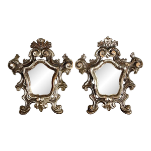 Pair of Italian Scrolled Silver Leaf Baroque Style Mirrors
