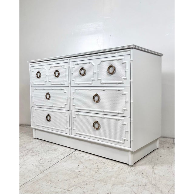 Omega Vintage Lacquered Omega Faux Bamboo Chest of Drawers Dresser For Sale - Image 4 of 12
